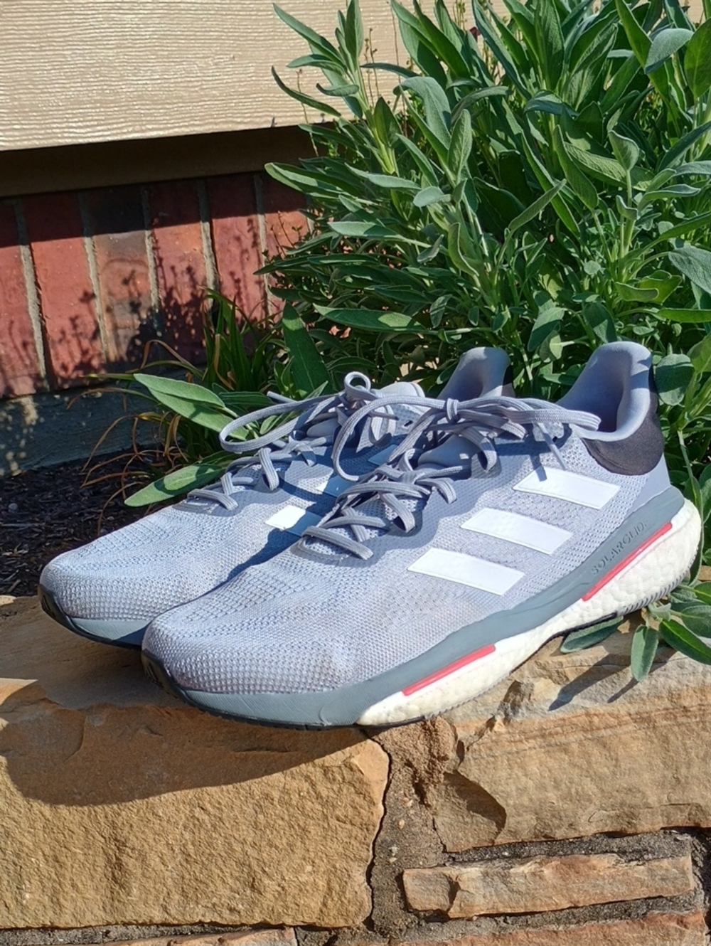adidas Light Gray Athletic Running Shoes with White Stripes Men Size 13